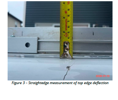 Straightedge measurement confirming 5mm top edge deflection